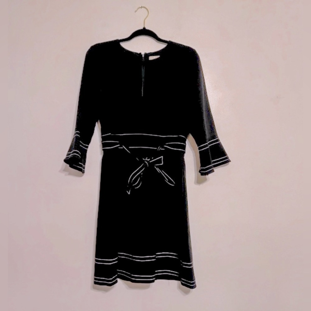 Shoshanna Contrast Stitch Belted Bell Sleeve Dress - Size 8